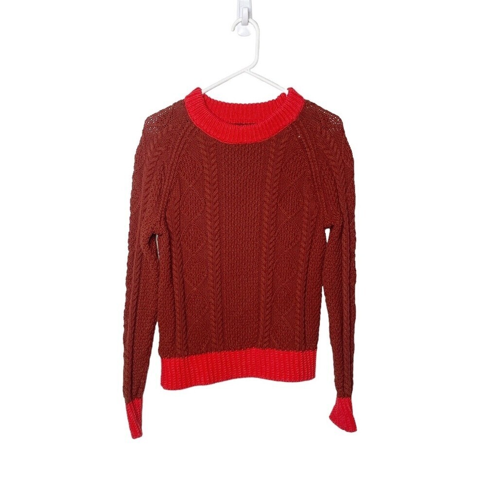 LL Bean signature fisherman burgundy red Knit Sweater Top Vintage SZ M Cotton